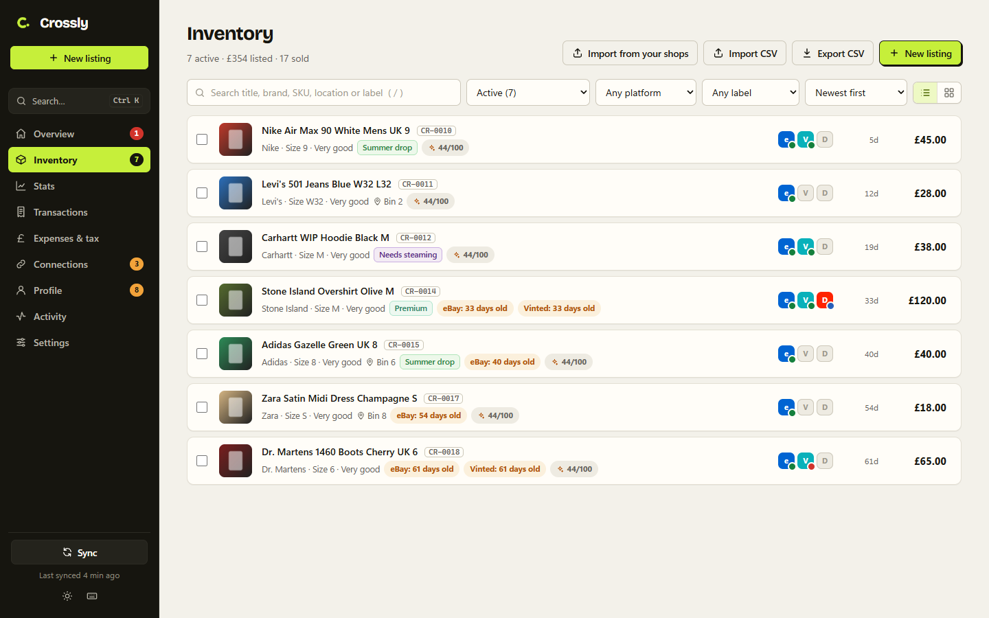 Crossly inventory